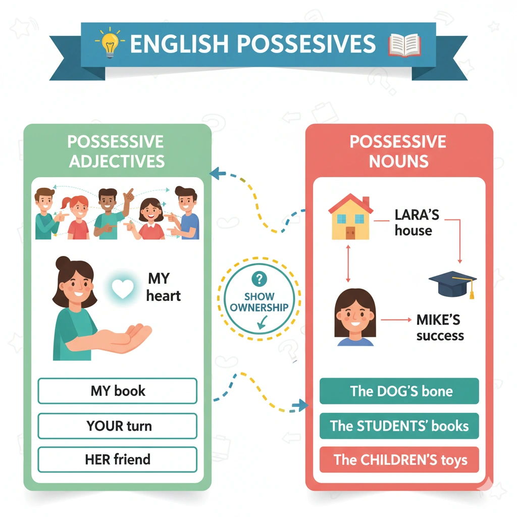 اسامی و صفات ملکی در انگلیسی: تعریف، مثال و تمرین 3 اسامی و صفات ملکی در انگلیسی