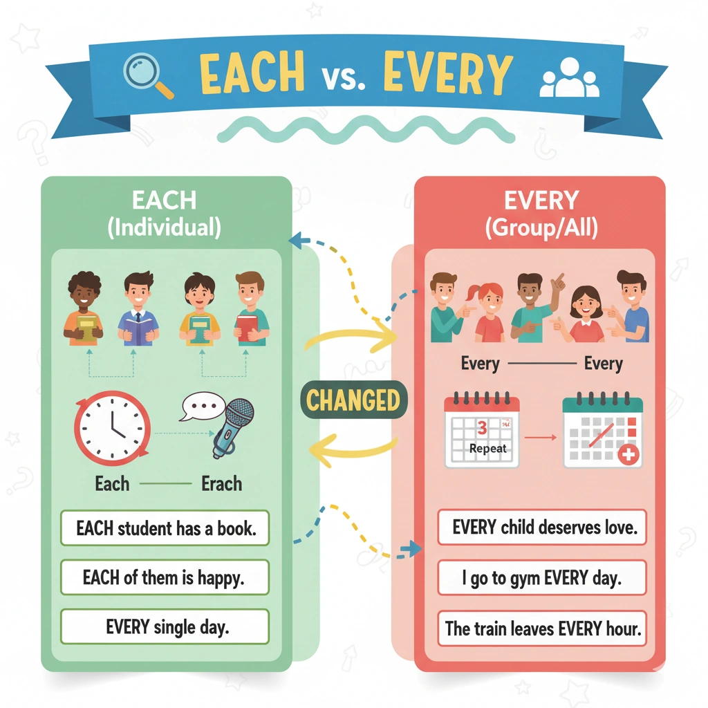 تفاوت Each و Every در انگلیسی: کاربرد و مثالها 2 تفاوت Each و Every در انگلیسی