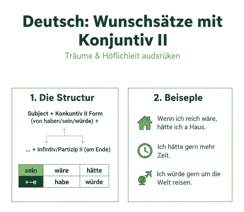 جملات آرزویی در آلمانی: آموزش کامل Konjunktiv 2 با مثال | راهنمای جامع 3 جملات آرزویی در آلمانی